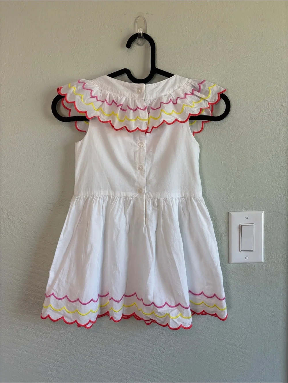 Bundle 2/$30! Janie and Jack White Cotton Dress Pastel Scalloped Trim Ruffles
